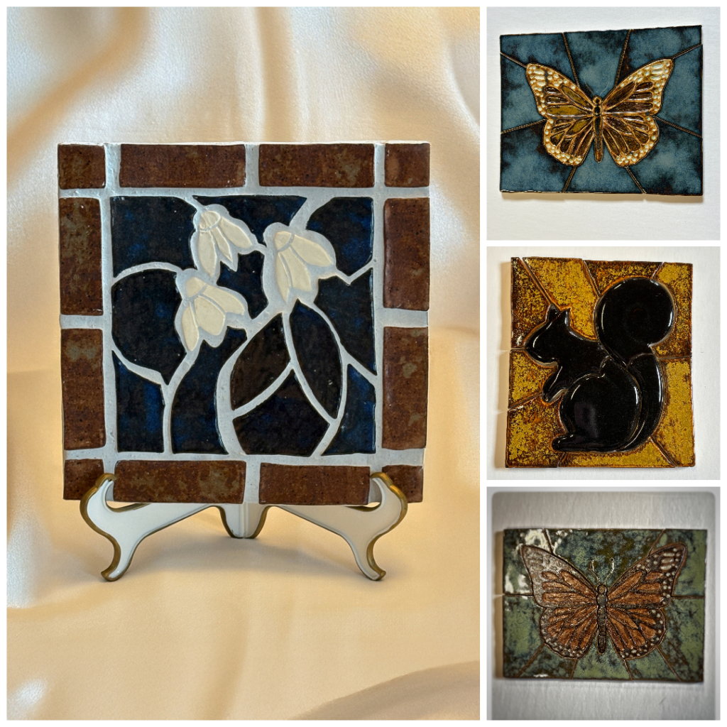 Collage of 4 mosaic clay tiles