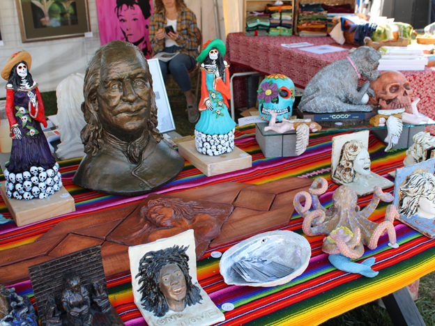 Table with Peter Cimino's sculpture art